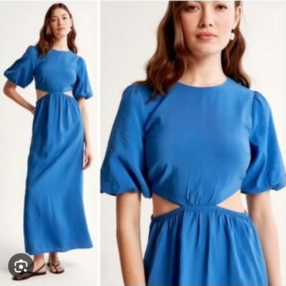 Abercrombie & Fitch Vibrant Blue Puff Sleeve Cutout Maxi Dress Size S